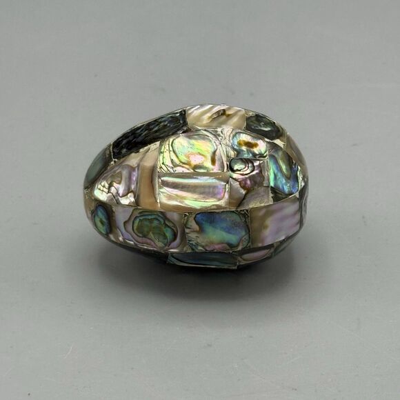 Vtg Abalone Shell Egg Mother Of Pearl Mosaic Iridescent Inlay Paperweight 2.5"T - Picture 6 of 6